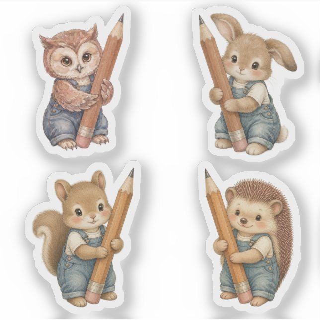 Sticker Animaux mignons de la forêt avec feuille d'autocol (Devant)