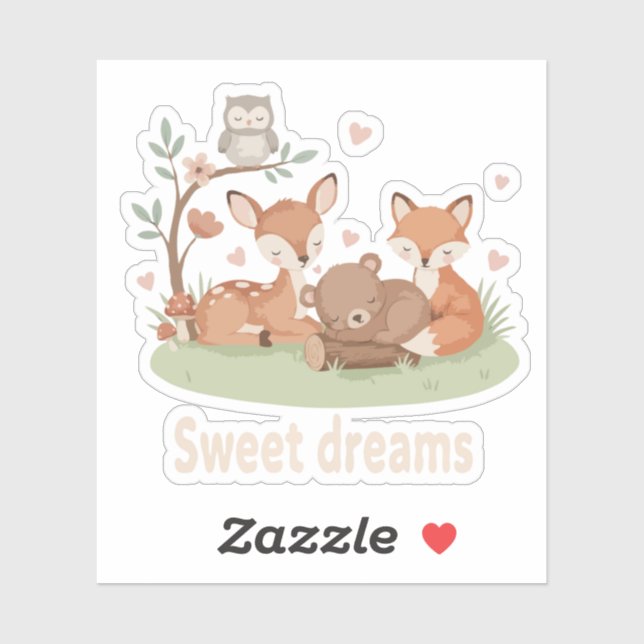 Sticker Animaux Mignons de la Forêt Endormis Douce Nuit Nu (Feuille)