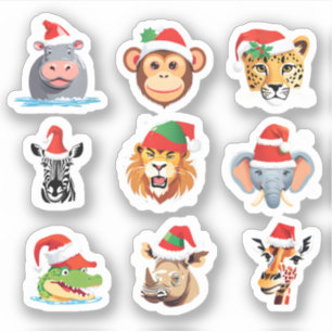 Sticker Animaux sauvages de Safari Père Noël Costume de No