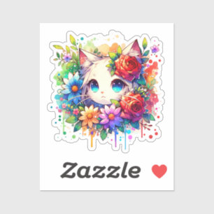 Sticker Anime arc-en-ciel Kitten et Fleurs