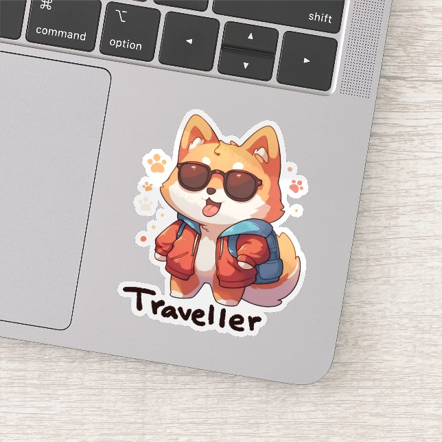 Sticker Anime de voyageur Chien cool (Détail)
