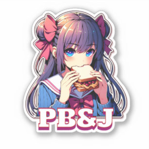 Sticker Anime Girl mangeant un sandwich PB&J