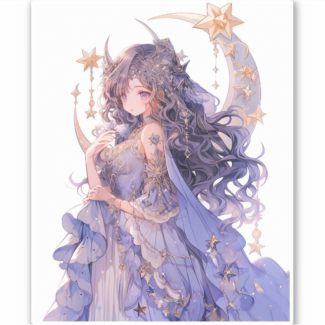Sticker Anime Girl Purple Moon Princess Imaginaire Art (Devant)