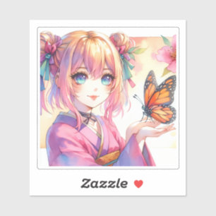 Sticker Anime Girl tenant un papillon