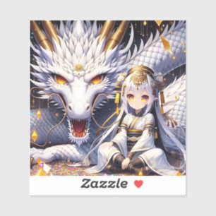 Sticker Anime Girl Warrior et Dragon Ai Art
