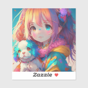Sticker Anime Girl with Puppy