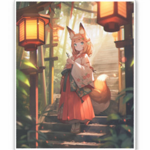 Sticker Anime Kitsune Girl Cute Fox Imaginaire Art