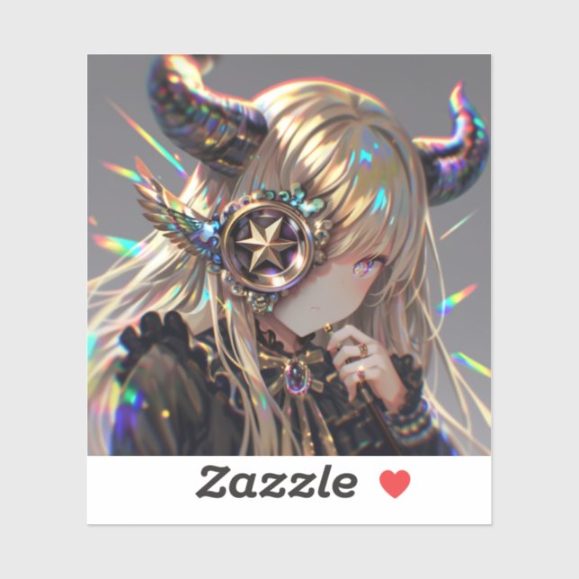 Sticker Anime Steampunk Horned Beauté avec Star Monocle (Feuille)