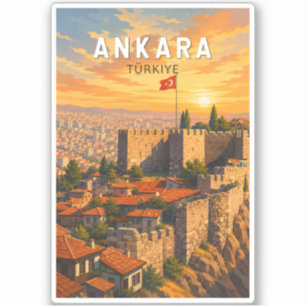 Sticker Ankara Turquie Illustration Voyage Art Vintage
