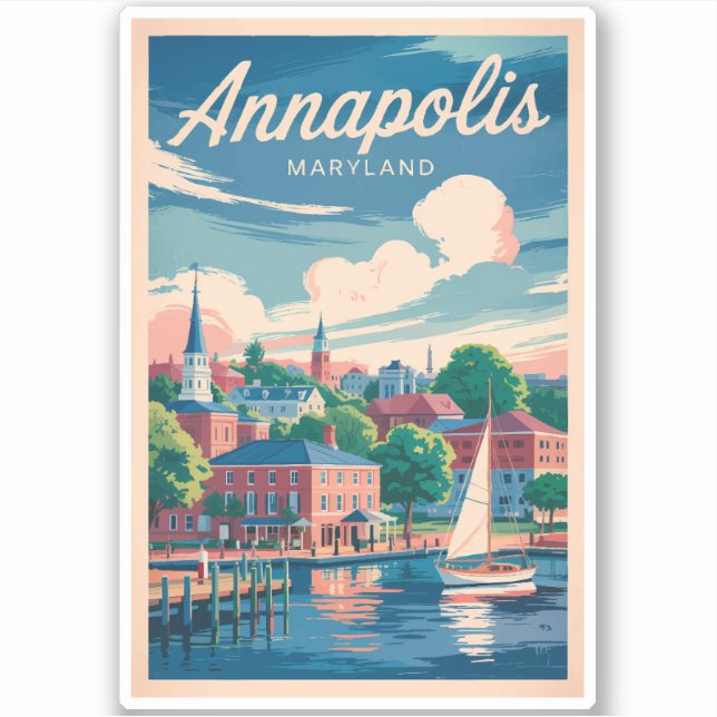 Sticker Annapolis Maryland Skyline Travel Art Vintage (Devant)