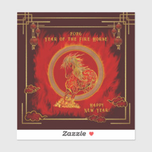 Sticker Année du Cheval de Feu , Bonne Année Lunaire