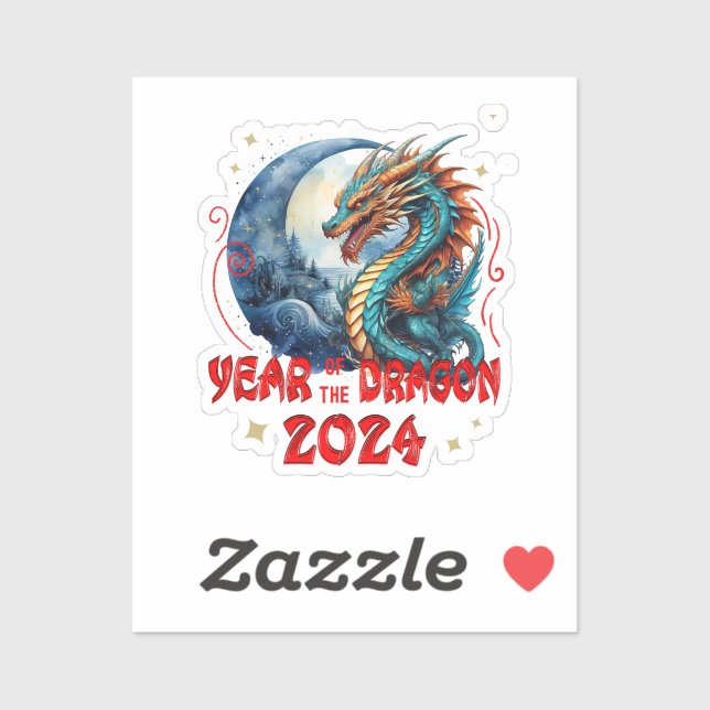 Sticker Année du Dragon 2024, Dragon chinois (Feuille)