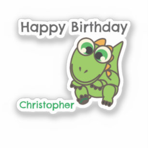Sticker Anniversaire bleu de dinosaures vert mignon person