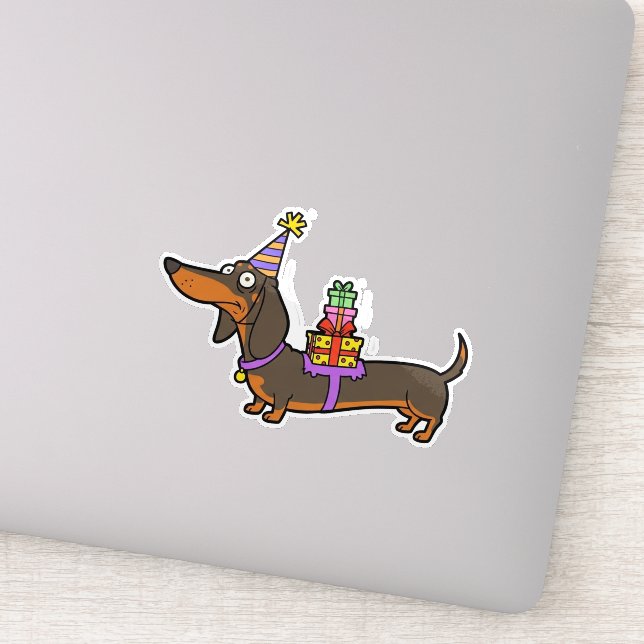 Sticker Anniversaire Dachshund avec cadeaux (Détail)