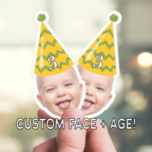 Sticker Anniversaire drôle Visage avec Casquette de fête e