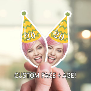 Sticker Anniversaire drôle Visage avec Casquette de fête e