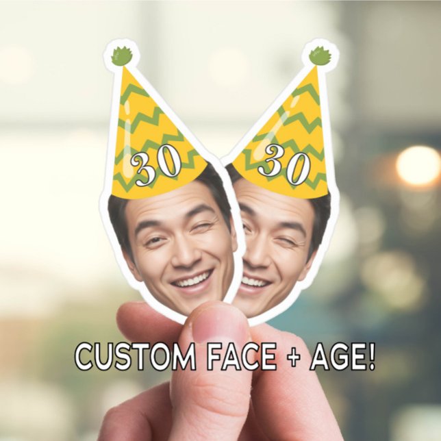 Sticker Anniversaire drôle Visage avec Casquette de fête e (Créateur téléchargé)