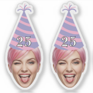 Sticker Anniversaire drôle Visage avec Casquette de fête e