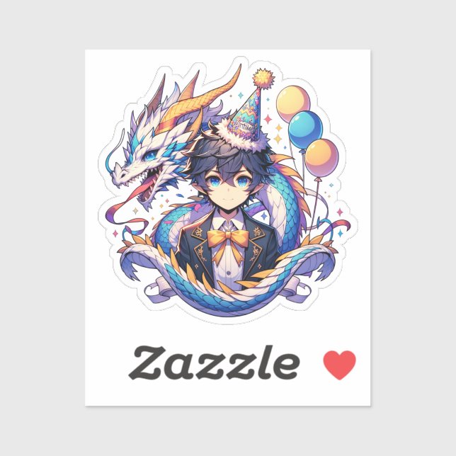 Sticker Anniversaire du garçon Anime Dragon (Feuille)