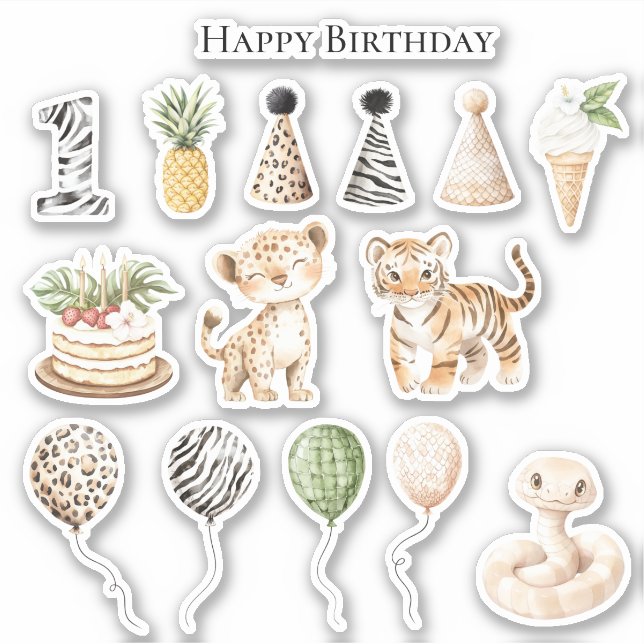 Sticker Anniversaire Safari Léopard Zèbre Serpent (Devant)