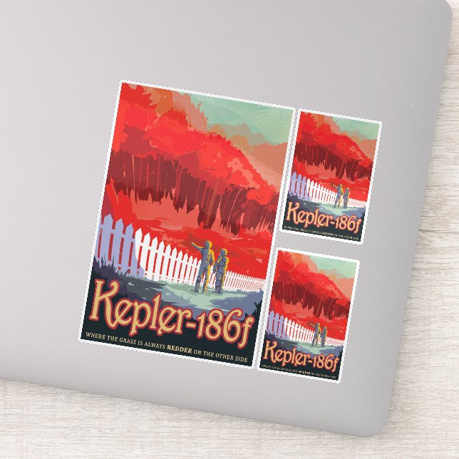 Sticker Annonce de voyage Sci-Fi, Planet Kepler-186f (Détail)
