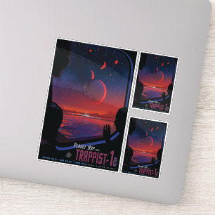 Sticker Annonce de voyage Sci-Fi, Planet Trapist-1e