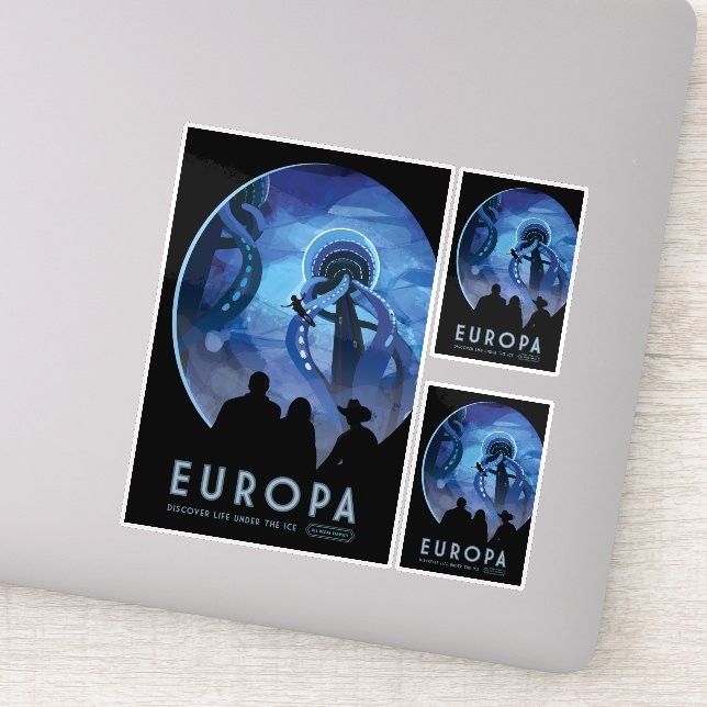 Sticker Annonce Voyage Sci-Fi, Moon Europa (Détail)