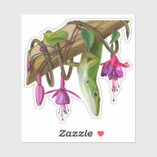 Sticker Anolis vert avec fuchsias