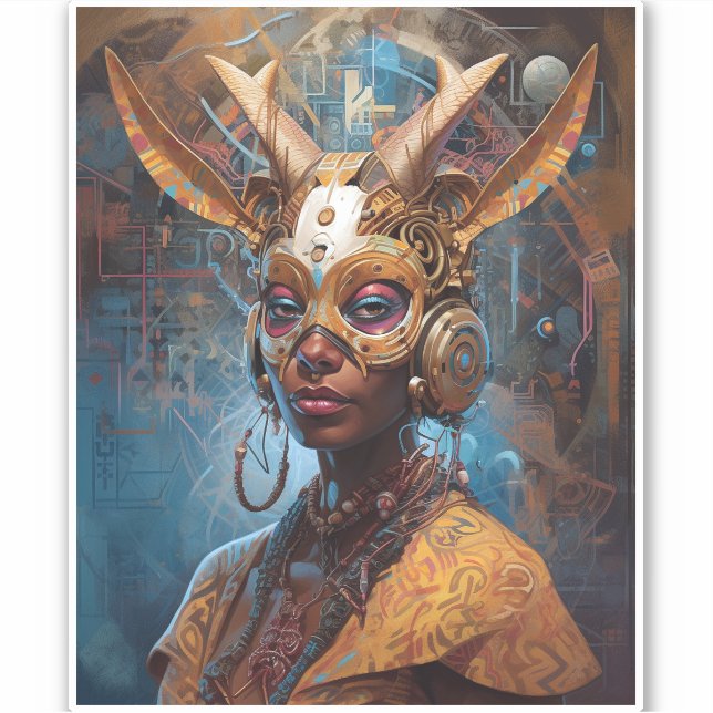 Sticker Antelope Headdress Science Fiction Cyberpunk (Devant)