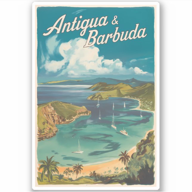 Sticker Antigua-et-Barbuda Art de voyage peint Vintage (Devant)