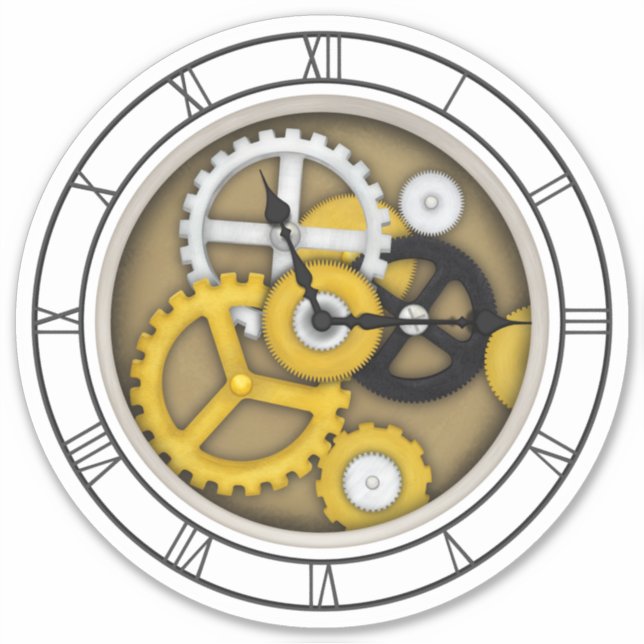 Sticker Antique Clockface avec Trompe L'oeil Gears Decal (Devant)