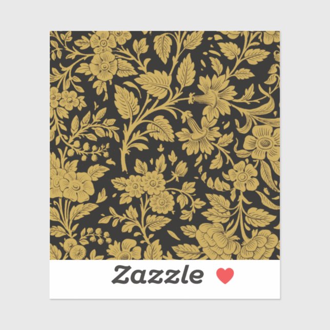 Sticker Antique Gold Floral Indian Lac-work Black Pattern (Feuille)
