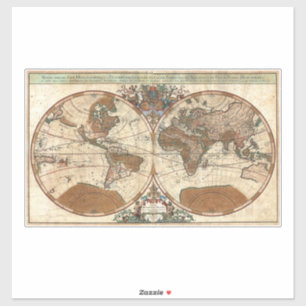 Sticker antique vintage 1691 Sanson carte du monde