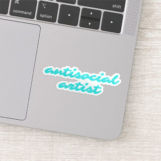 Sticker Antisocial Artist | Aqua Blue Funny Cursive