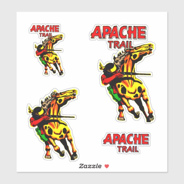 Sticker Apache Trail #1, Amérindien Avec Bannière (Feuille)