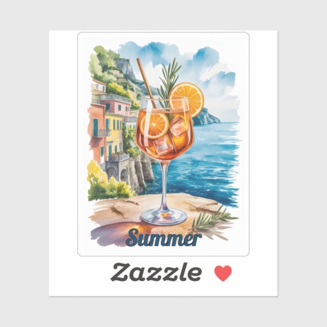 Sticker Aperol Spritz Aquarelle Côte Italienne Positano (Feuille)