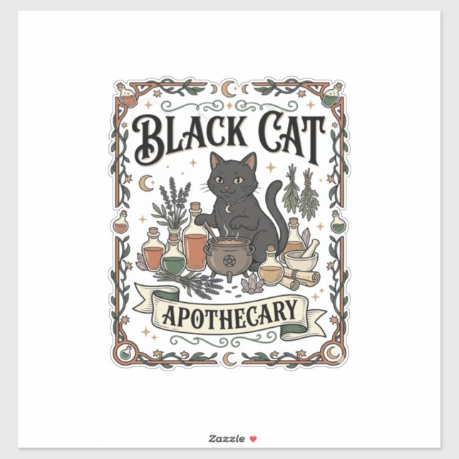 Sticker Apothicaire Chat Noir Chat Sorcière Mystique Apoth (Feuille)