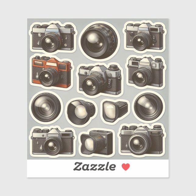 Sticker Appareils Photo & Objectifs Rétro Vintage Autocoll (Feuille)