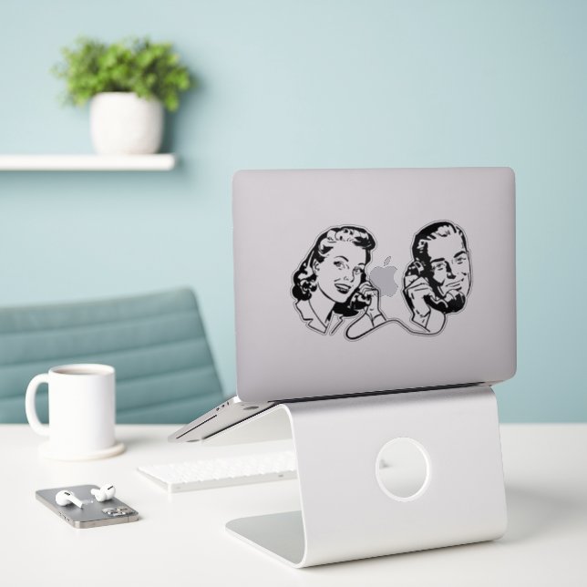 Sticker Appel téléphonique en couple (Ordinateur portable sur le bureau)