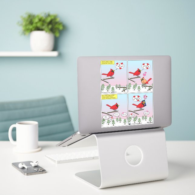 Sticker Appels de accouplement d'oiseaux modernes comique (Ordinateur portable sur le bureau)