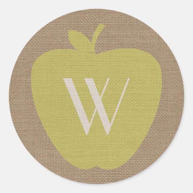Sticker Apple Monogramme Inspiré Burlap (Devant)