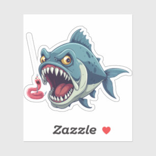 Sticker Après le ver de dessin animé féroce poisson et ver