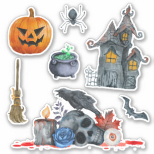 Sticker Aquarelle à thème Halloween éffrayante dessinée à 