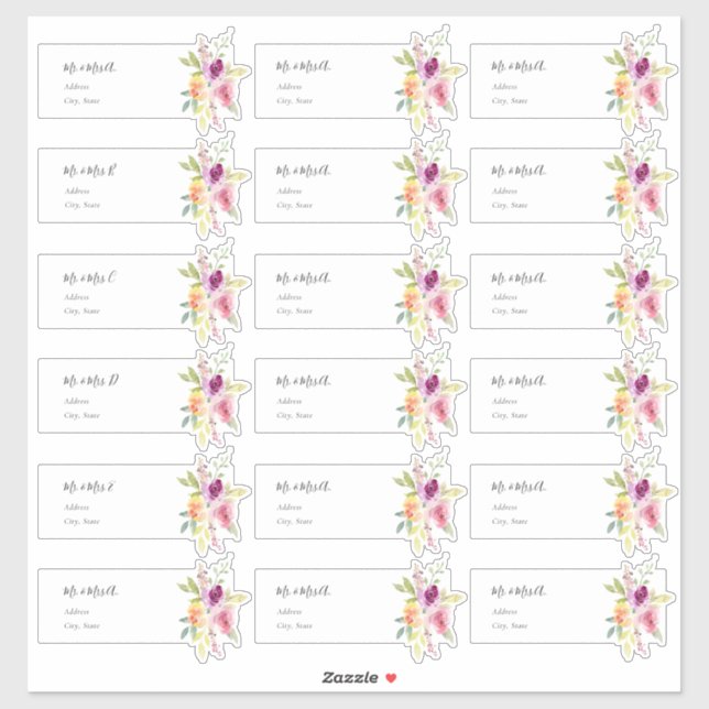 Sticker Aquarelle Adresse des Roses d'été pour invités (Feuille)