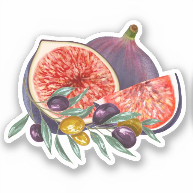 Sticker Aquarelle Aesthétique Fig et olives (Recto)