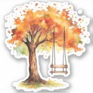 Sticker Aquarelle Arbre d'érable et automne de neige