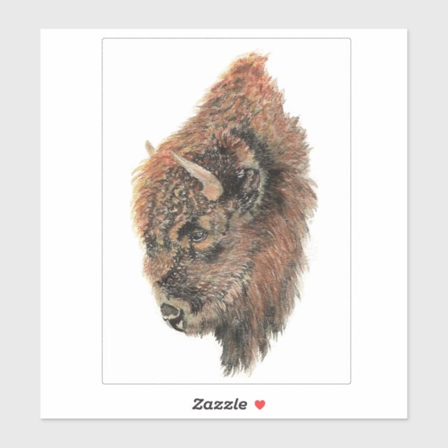 Sticker Aquarelle Bison Buffle Art animal sauvage (Feuille)