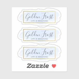 Sticker Aquarelle Bleu Clair & Logo Moderne Doré en 3 Part