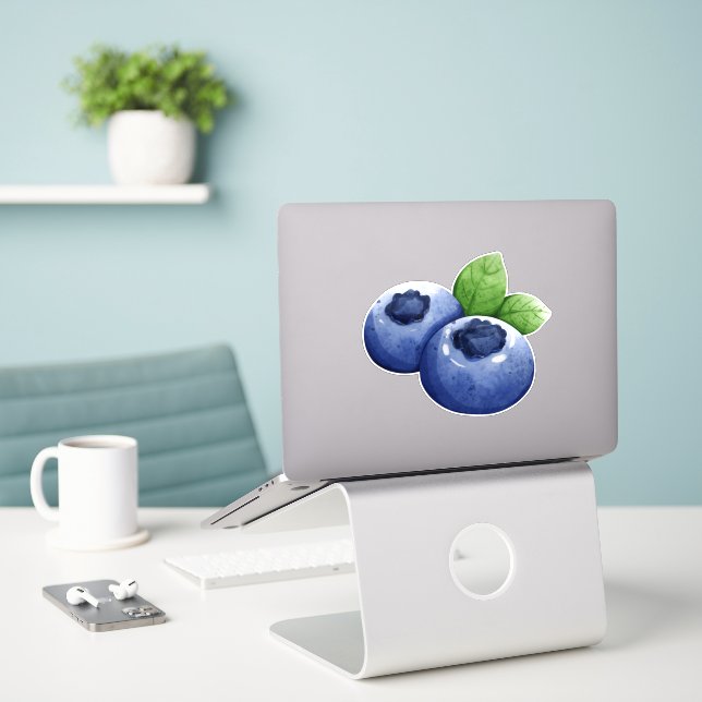 Sticker Aquarelle Blueberry (Ordinateur portable sur le bureau)
