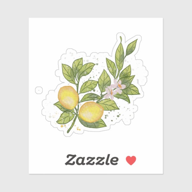 Sticker Aquarelle Branche de citron avec fleurs - Botaniqu (Feuille)